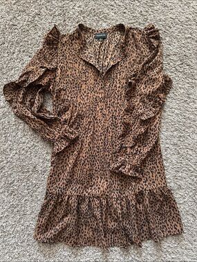 Sugarlips Brown and Black Leopard Print Ruffle Long Sleeve Dress